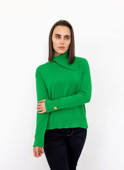 Nado Asymmetric Collar Sweater In Kelly Green