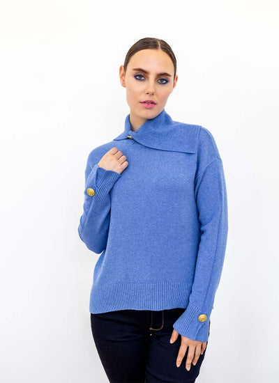 Nado Asymmetric Collar Sweater In Periwinkle Blue