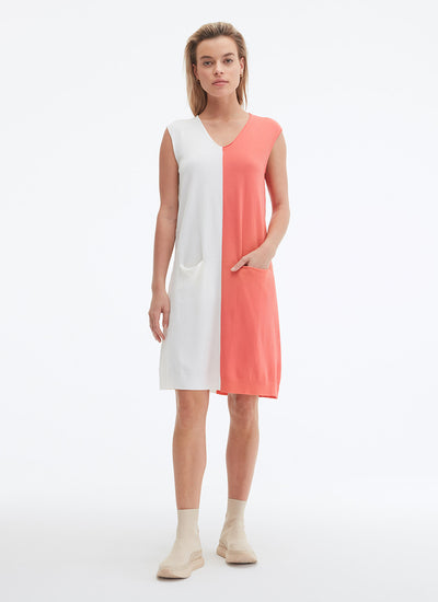 UCHUU Colour Block Knit Dress in milk and strawberry